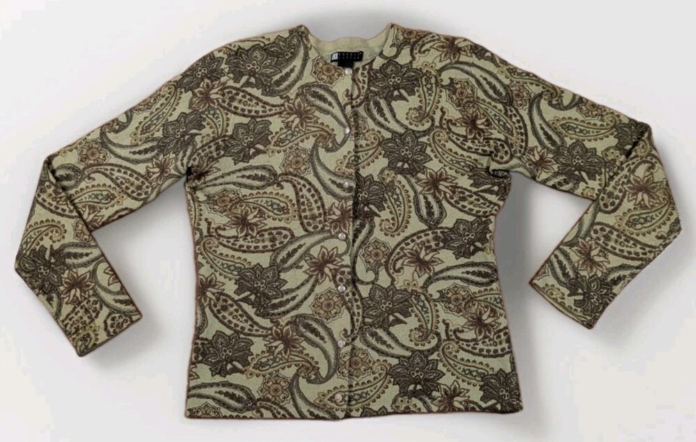 Vintage Carole Little Cardigan S Lambswool Angora Paisley Beaded Wool Sweater
